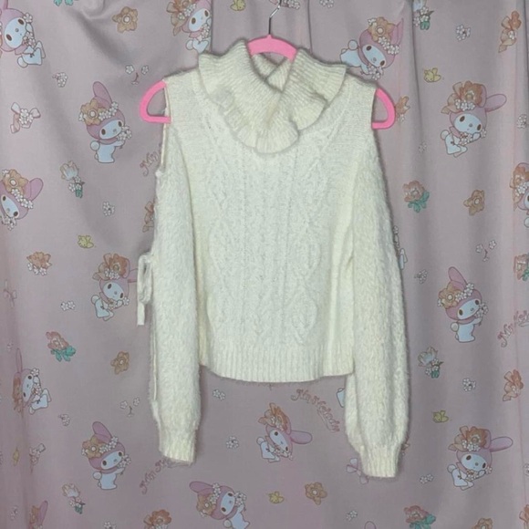 LIZ LISA Sweaters - Liz Lisa Fuzzy Turtle Neck Lace Up Sleeve Open Shoulder Sweater